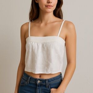 Abercrombie cottagecore cotton cropped eyelet coquette tank top XS